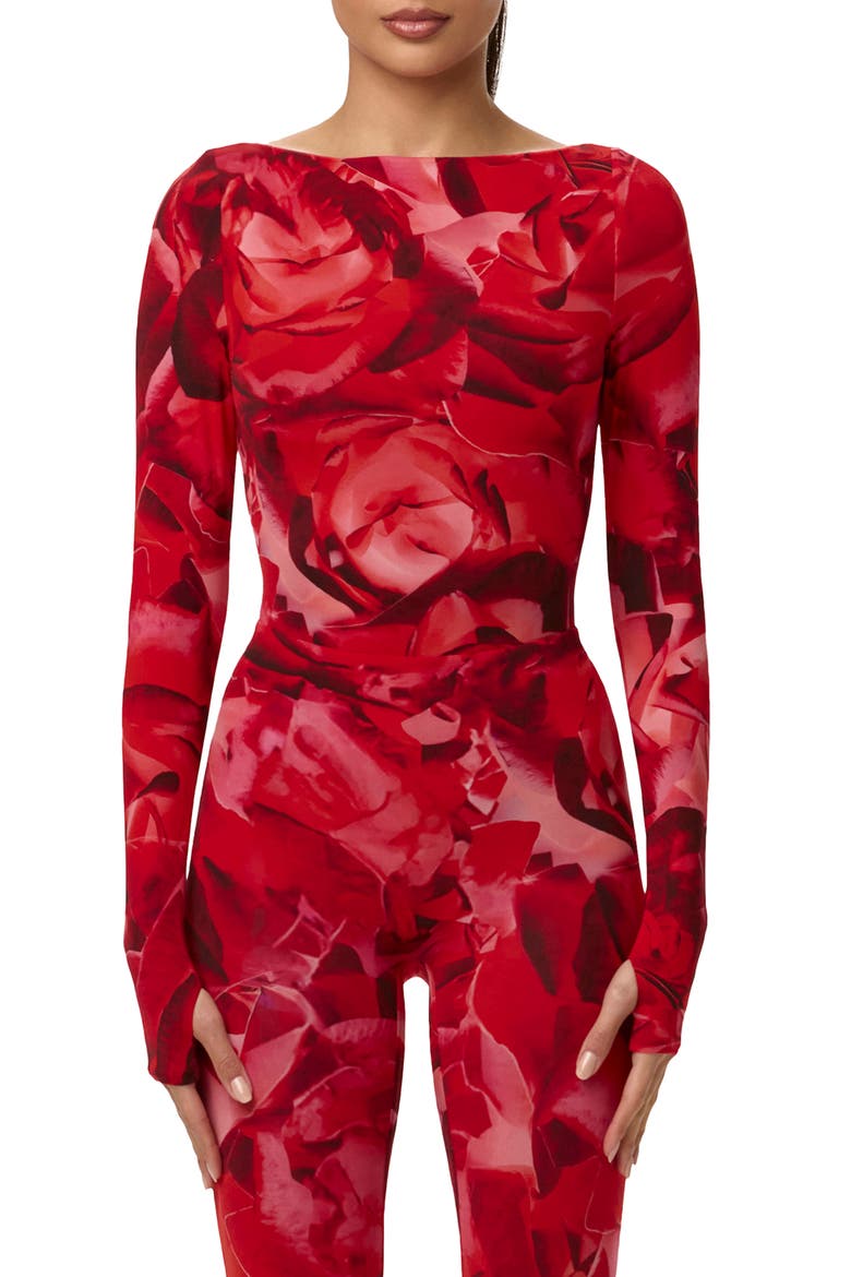 Bare Print Bodysuit, Main, color, ROUGE ROSE