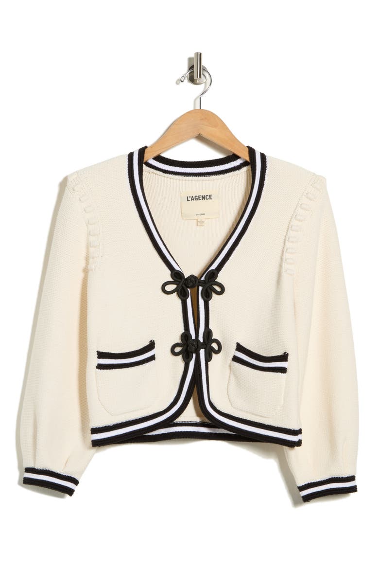 Kaito Contrast Crop Cardigan, Alternate, color, IVORY/ BLACK