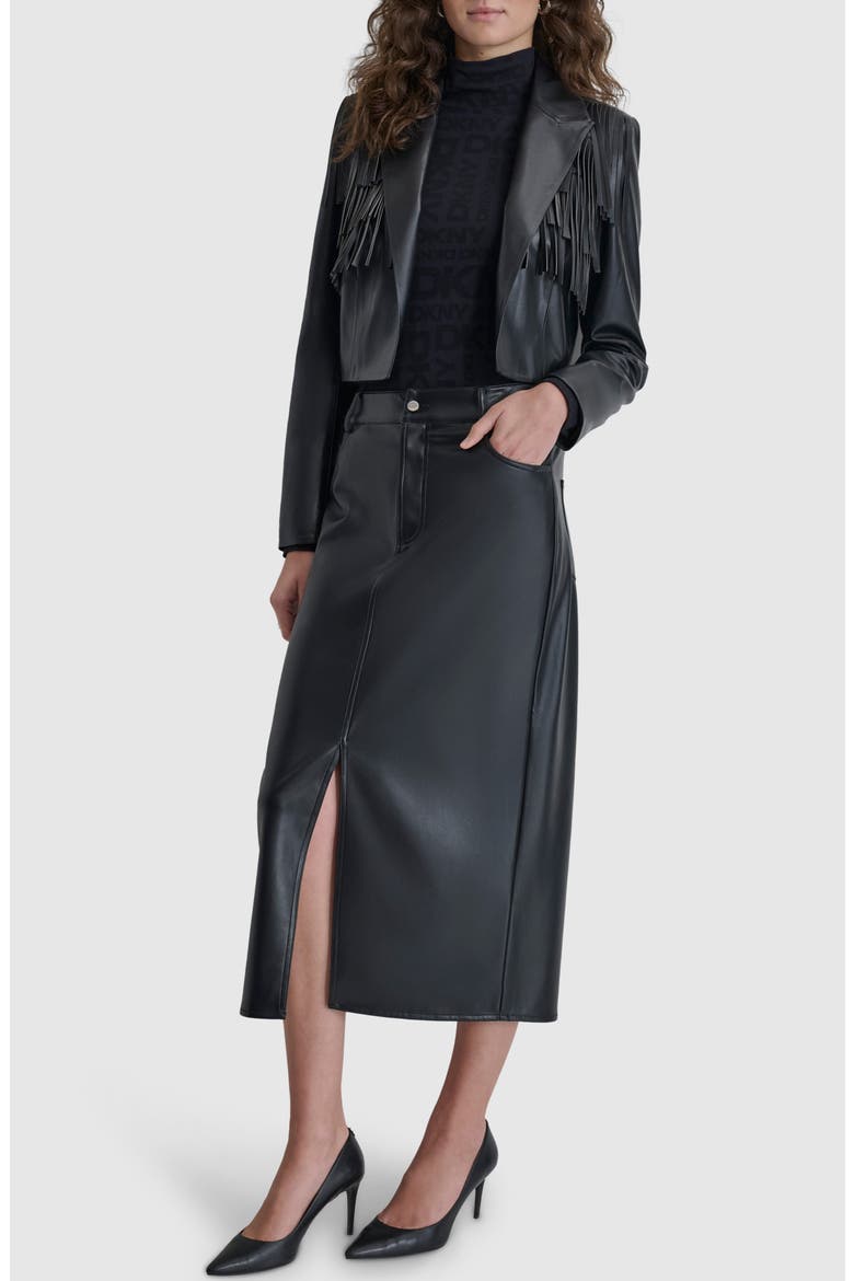 Fringe Detail Faux Leather Jacket, Alternate, color, BLACK