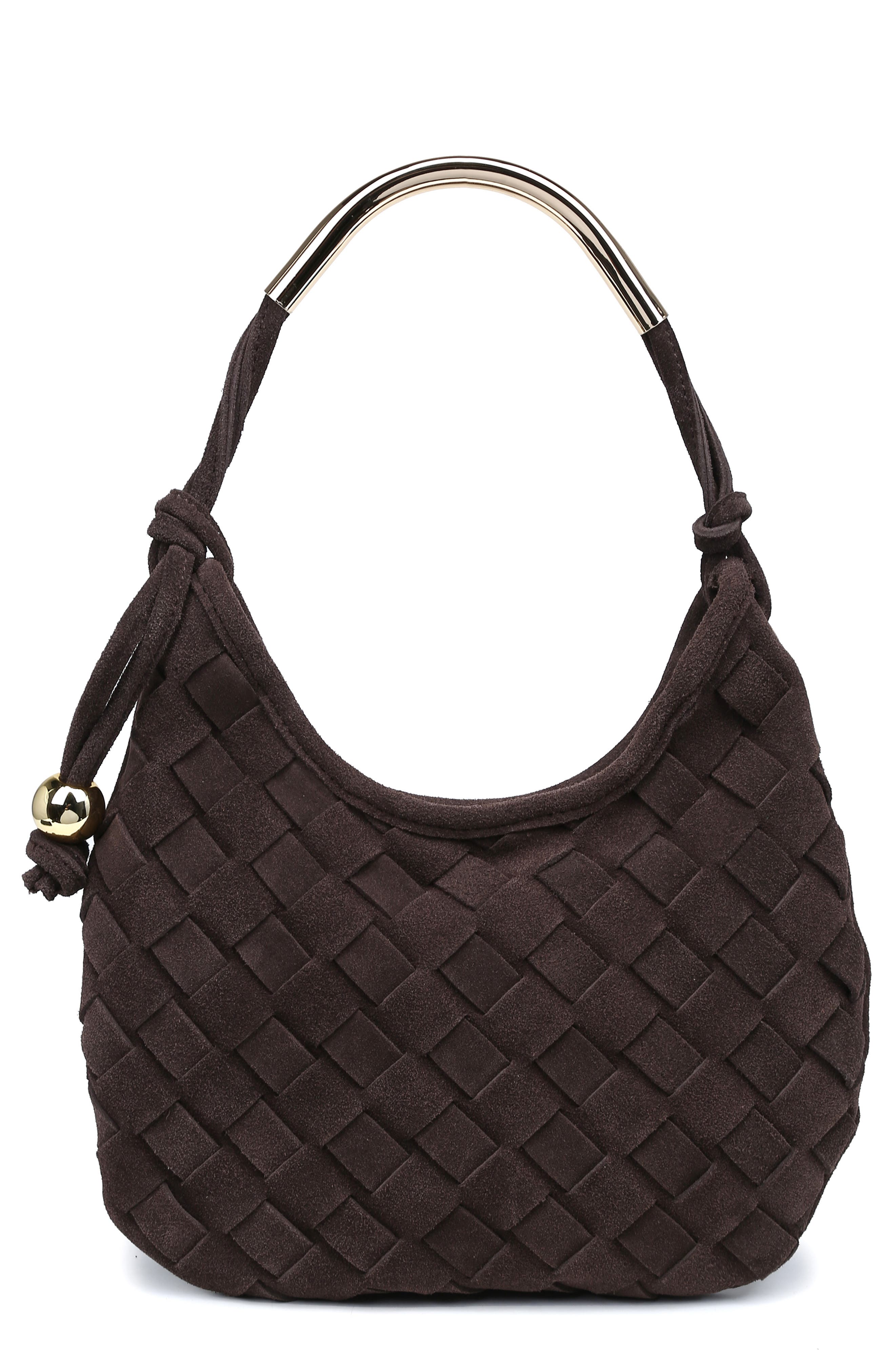 MODA LUXE Woven Leather Shoulder Bag, Main, color, Chocolate