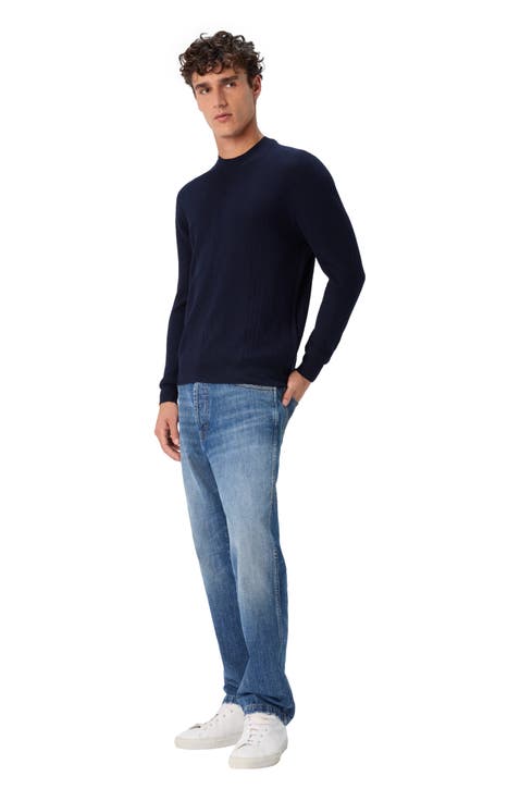 Crew Neck Sweater In Wool With Chevron Pattern