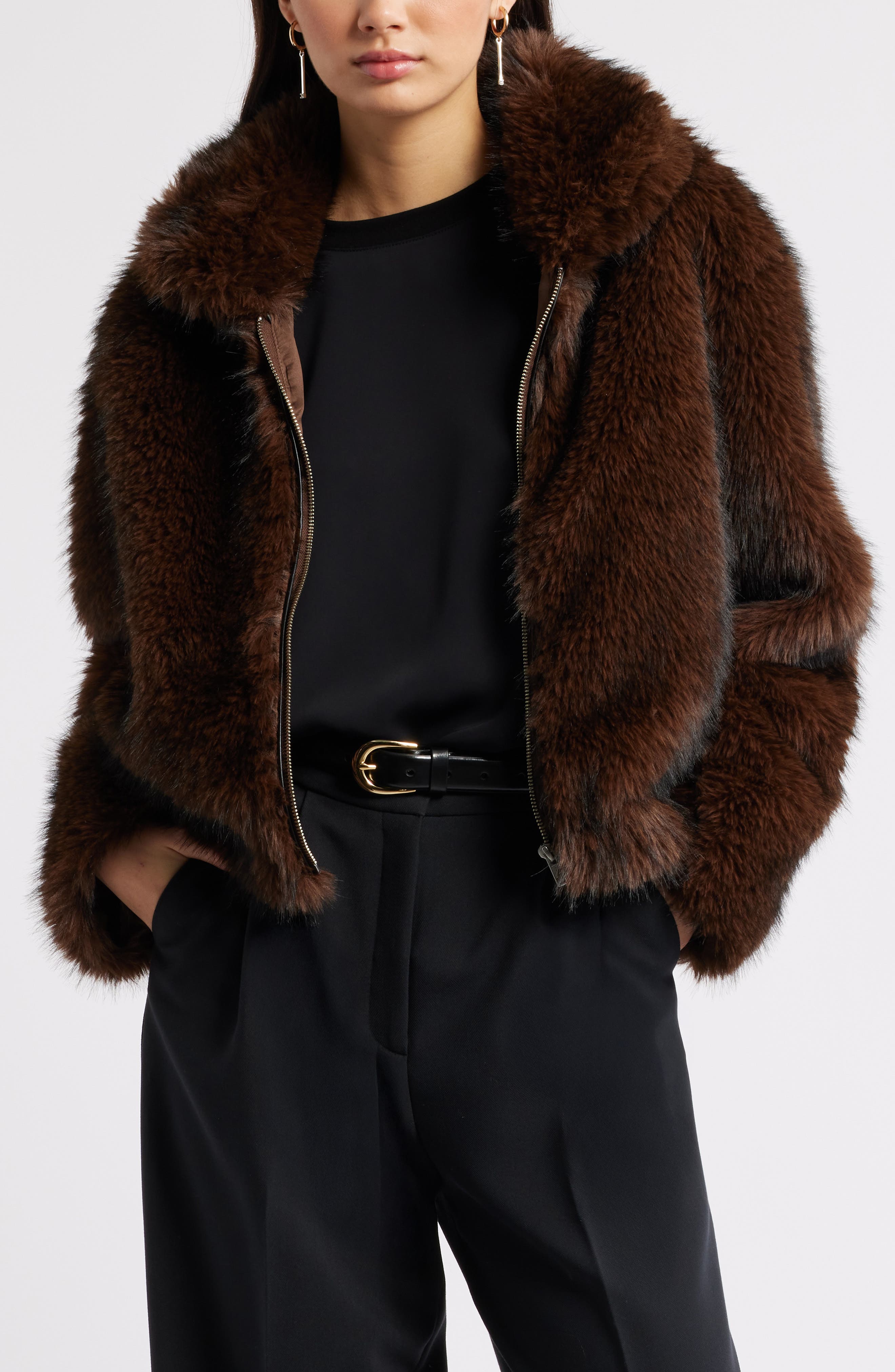 Open Edit Faux Fur Bomber Jacket