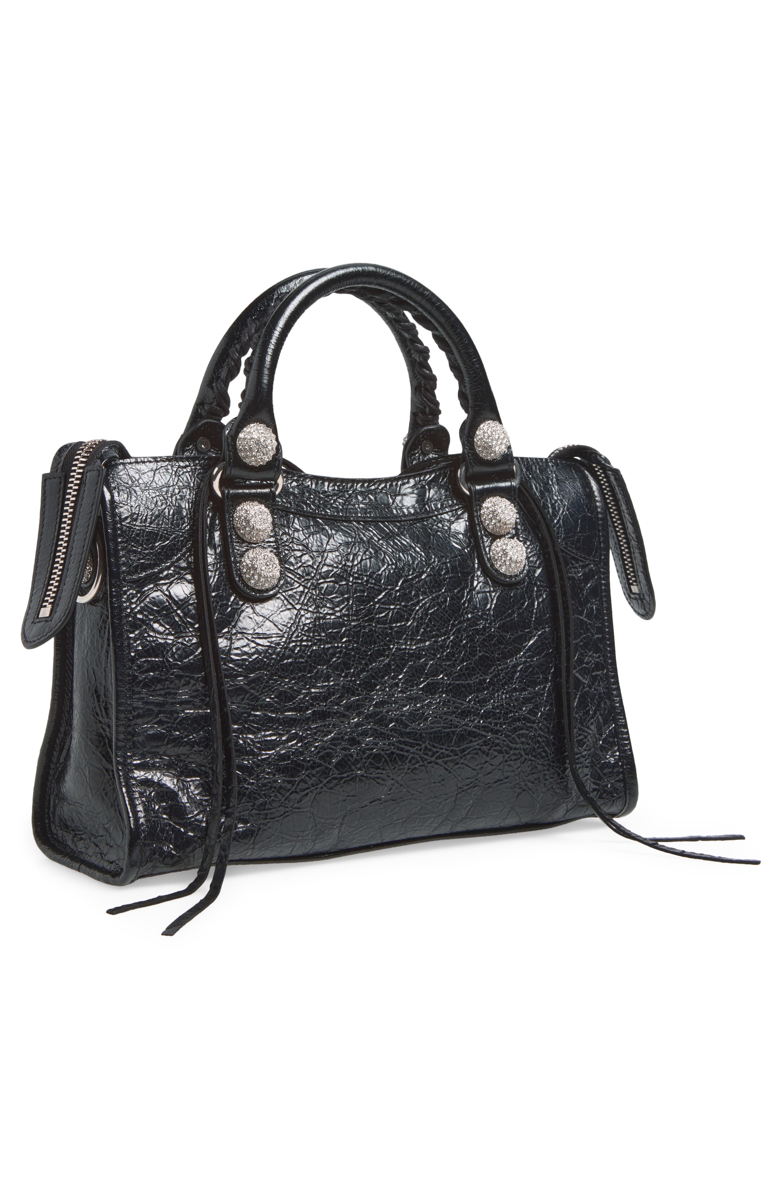 Balenciaga Small Le City Giant Stud Leather Top Handle Bag, Alternate, color, 1000 Black