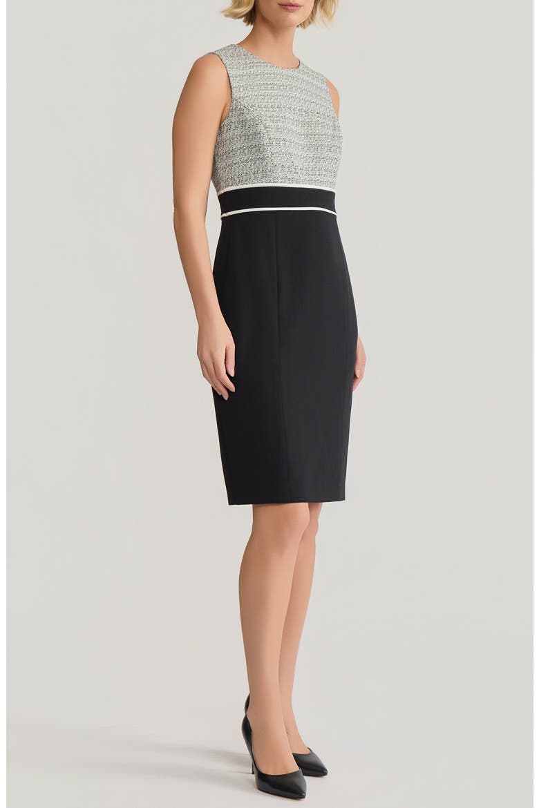 Holiday Mixed Media Sheath Dress, Alternate, color, BLACK/ LODEN DUSK