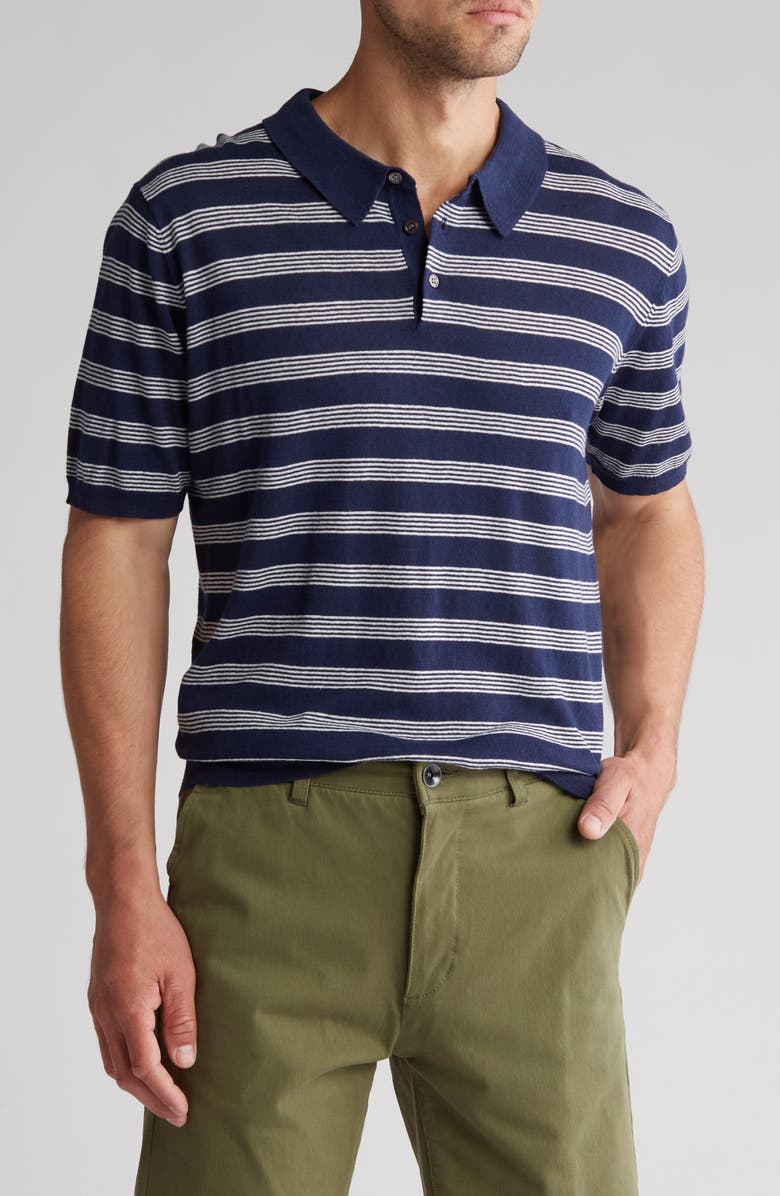Slate & Stone Stripe Cotton & Linen Polo Sweater, Main, color,