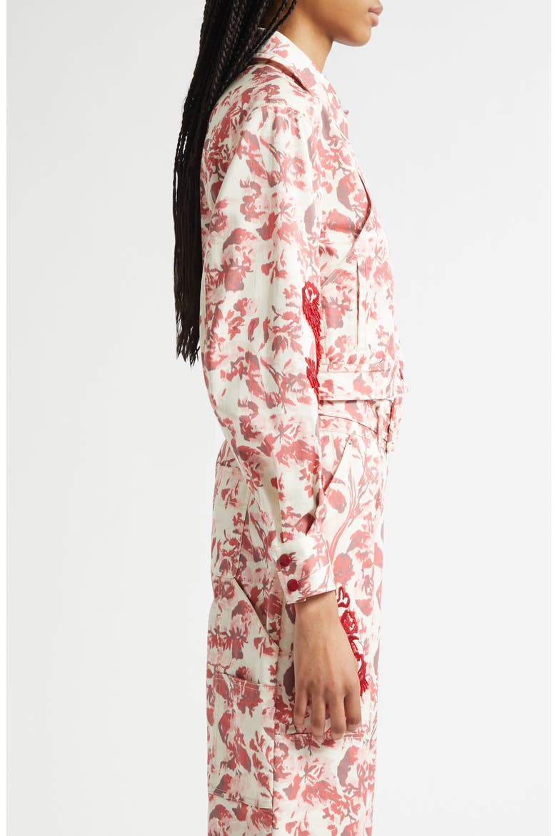 Deyo Floral Ribbons Bead Detail Stretch Cotton Jacket, Alternate, color, CHERRY ROSE MULTI