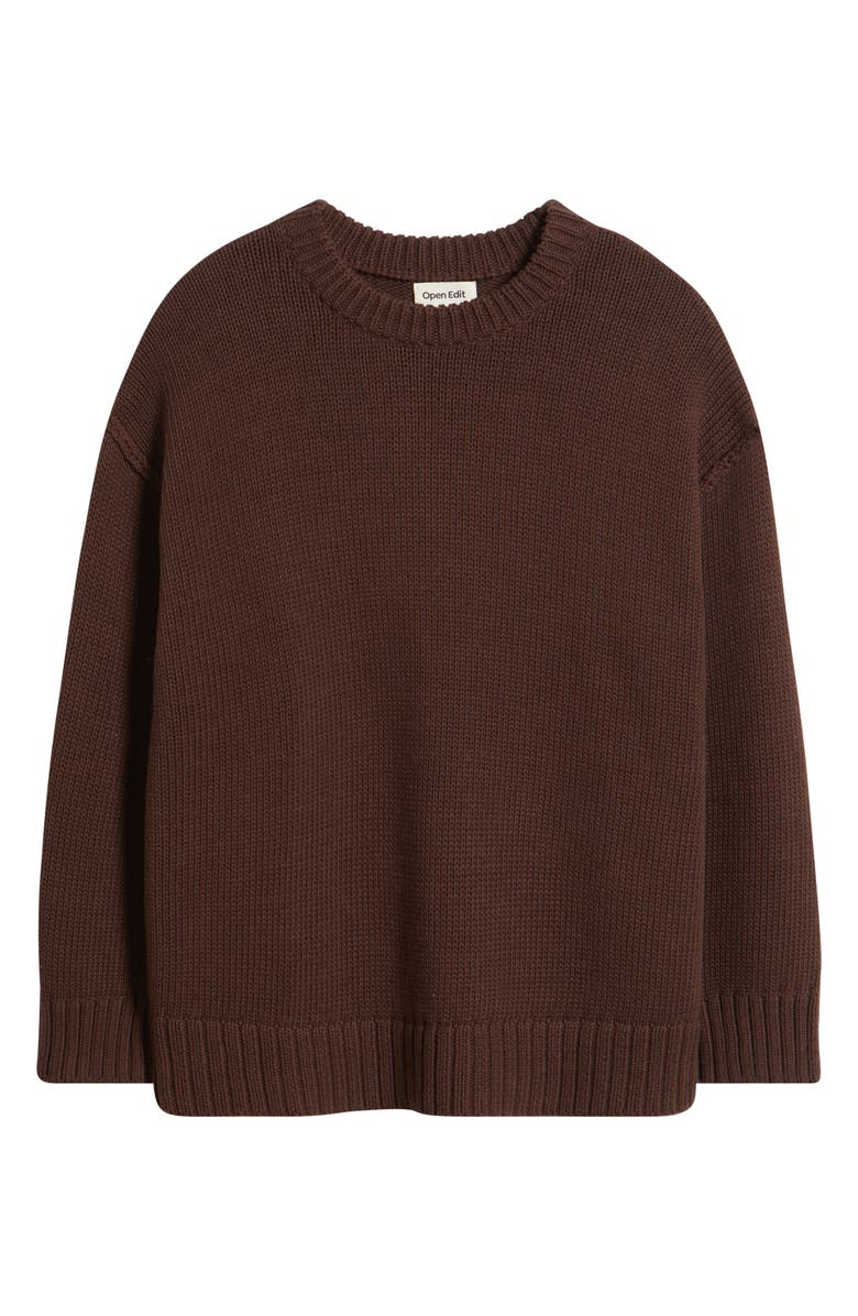 Open Edit Oversize Crewneck Cotton Sweater, Alternate, color, Brown Seal