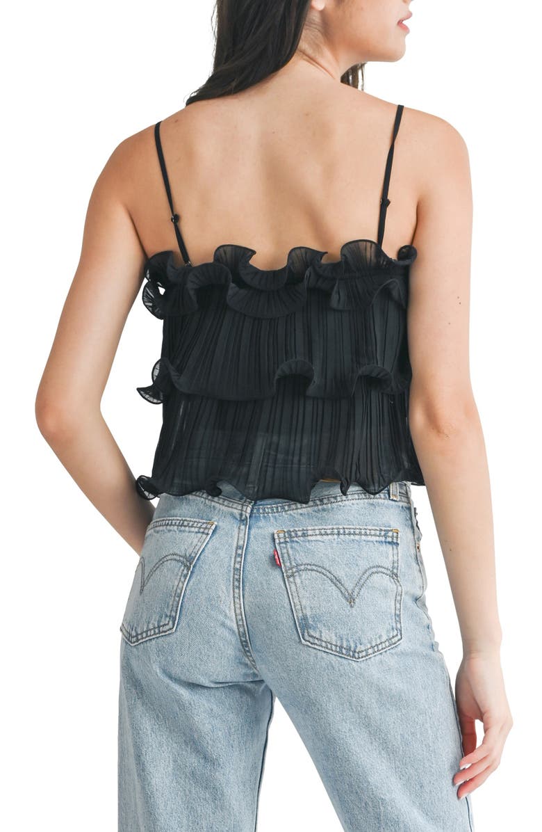 Lush Pleated Ruffle Tiered Crop Top, Alternate, color, Black