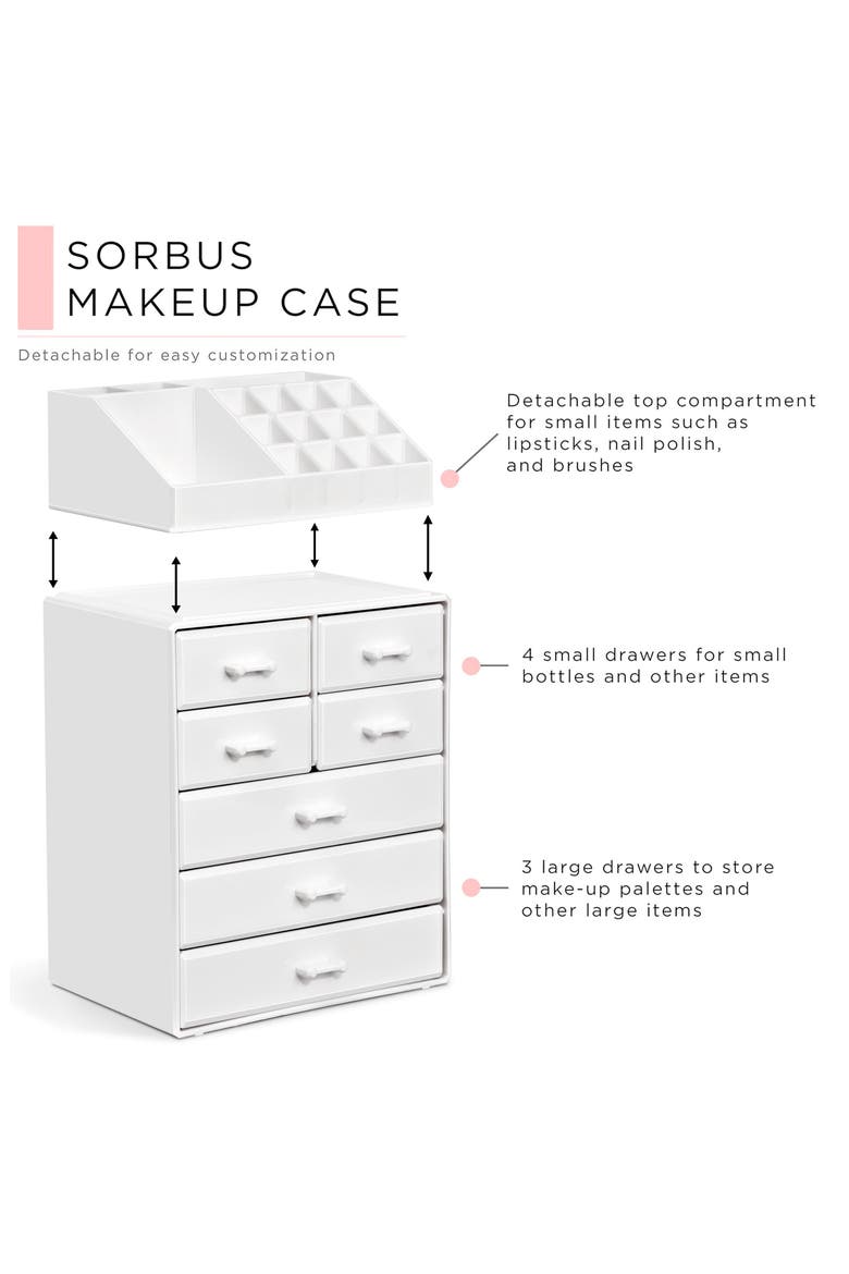 7-Drawer Makeup Organizer Case, Alternate, color, WHITE