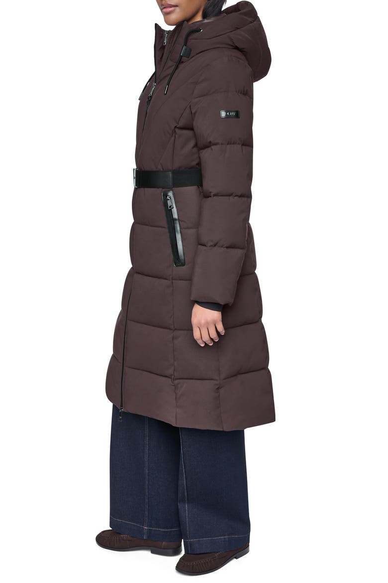 Water Resistant Belted Long Puffer Coat with Bib, Alternate, color, BITTER