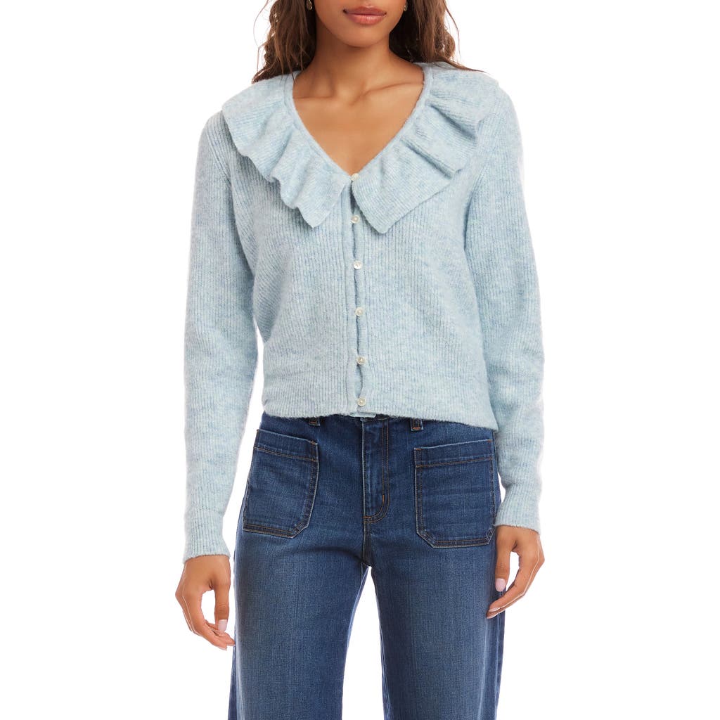 Karen Kane Ruffle V-neck Cardigan In Blue
