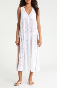 Polo Ralph Lauren Eyelet Cotton Button Front Maxi Dress