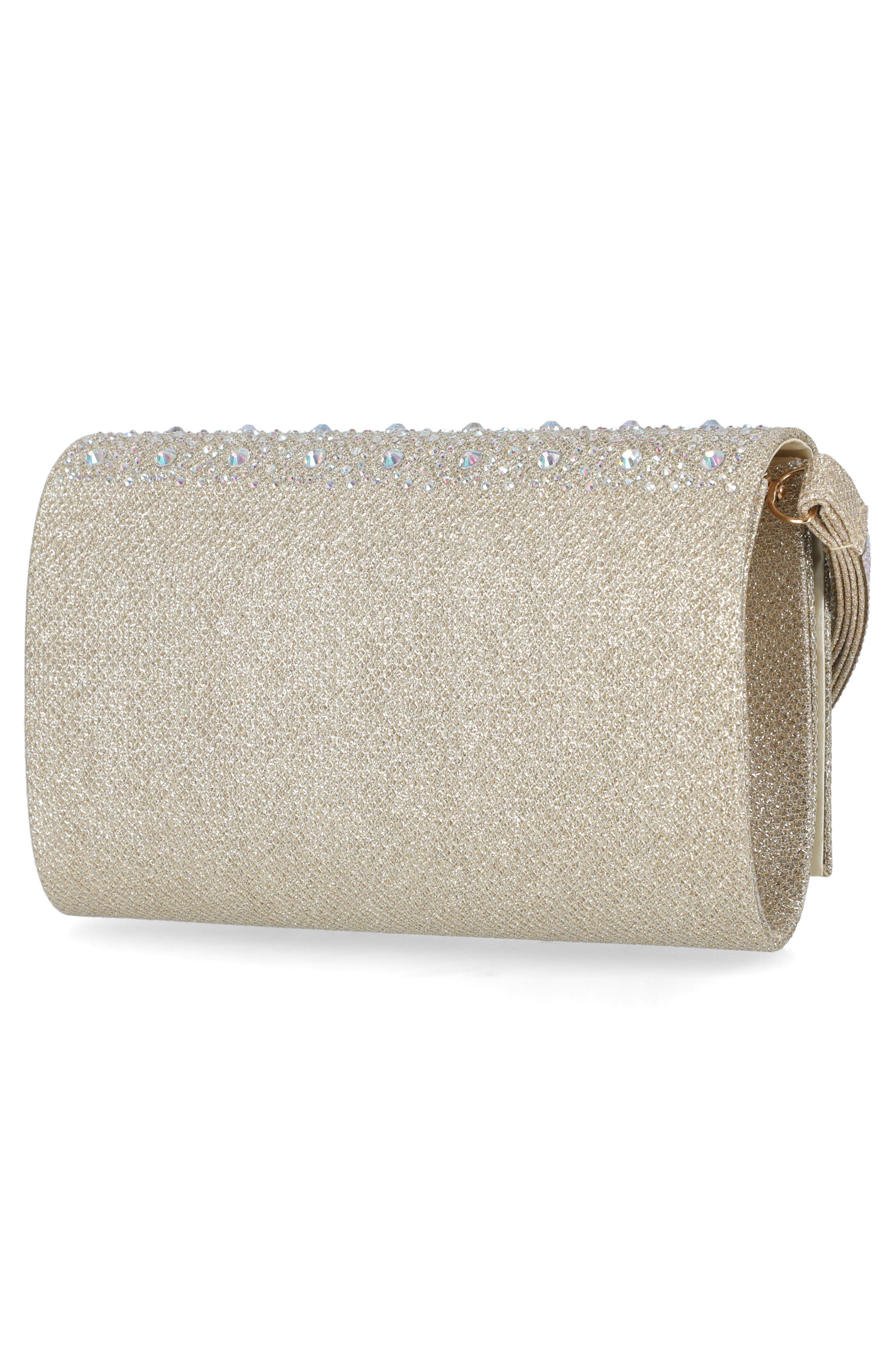 Jessica McClintock Waverly Crystal Embellished Clutch, Alternate, color, Champagne
