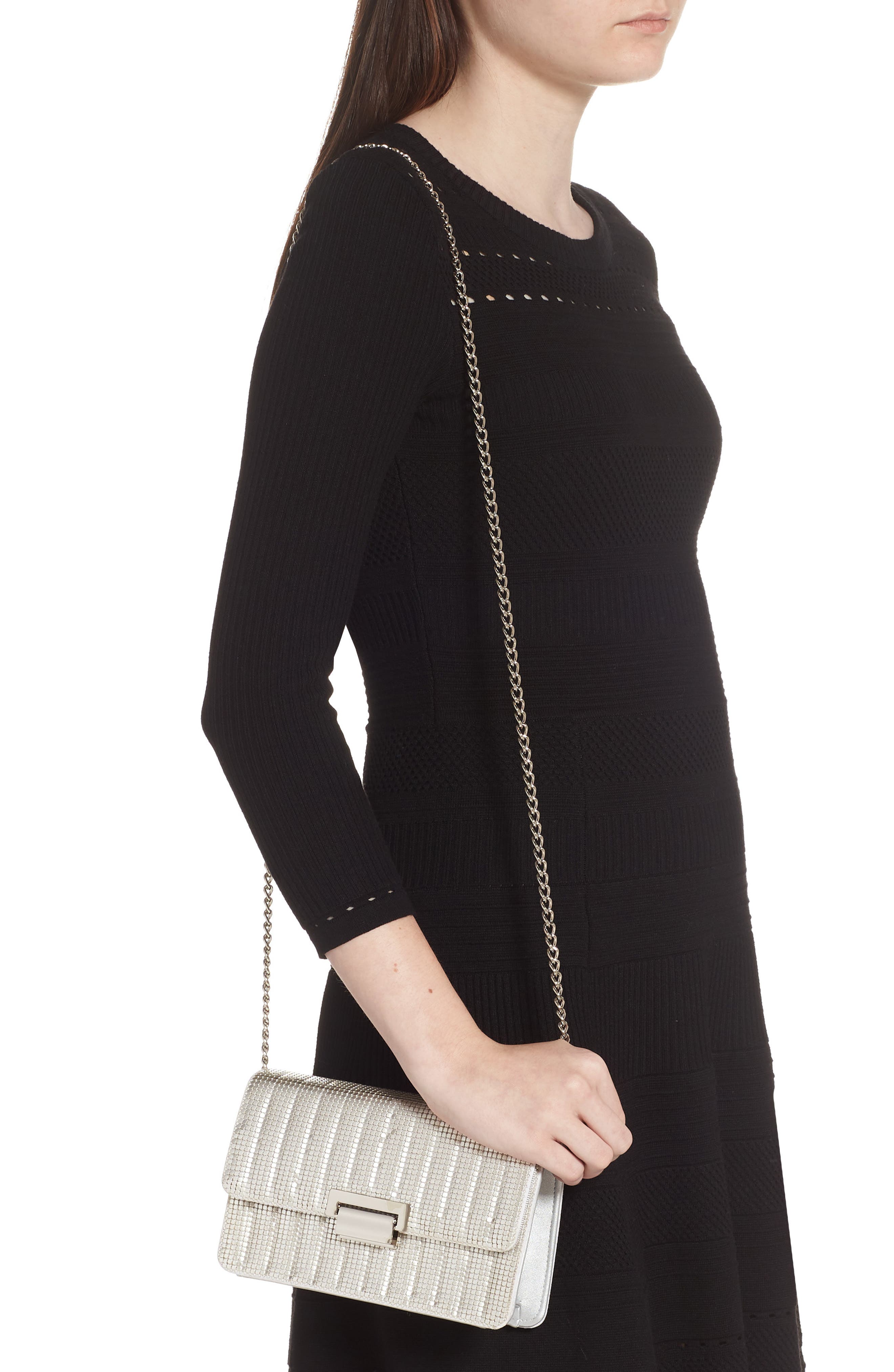 Sydney Quilted Clutch, Alternate, color, SATIN SILVER