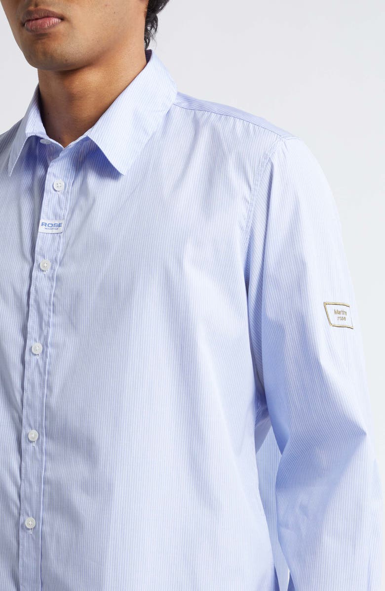 Martine Rose Classic Logo Stripe Button-Up Shirt, Alternate, color, Blue White Stripe
