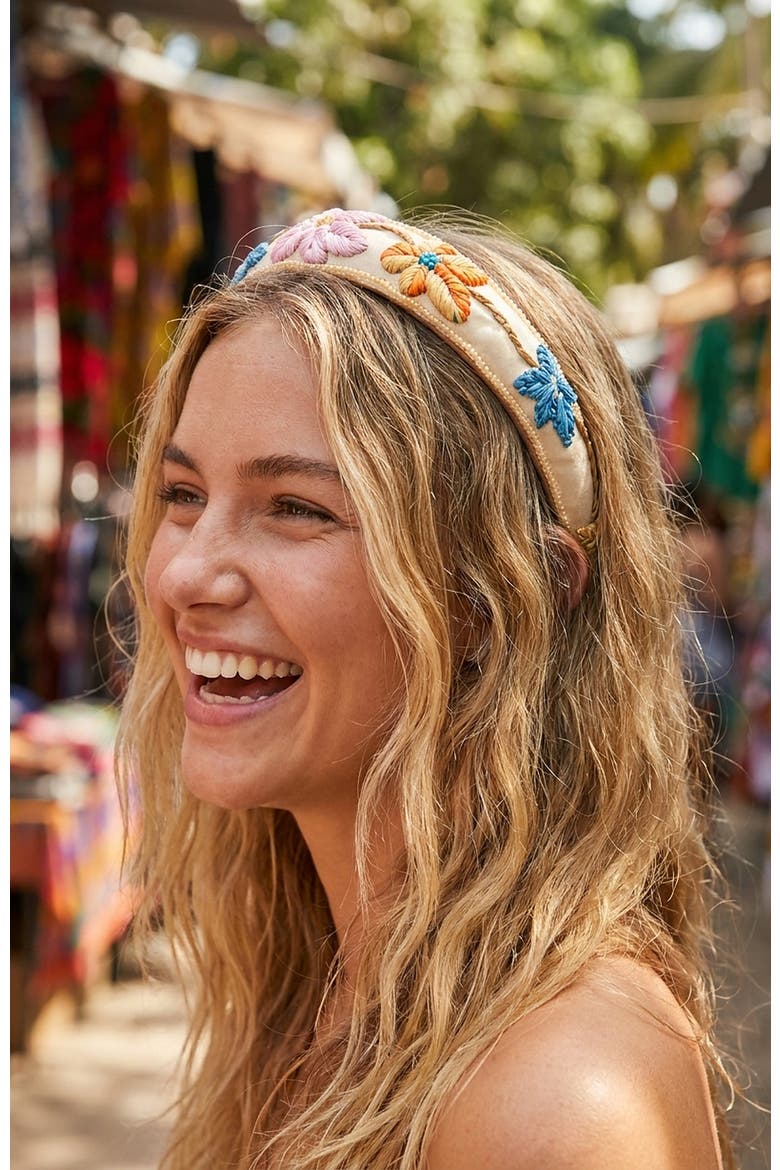 Palm Isle Floral Band, Alternate, color, Beige