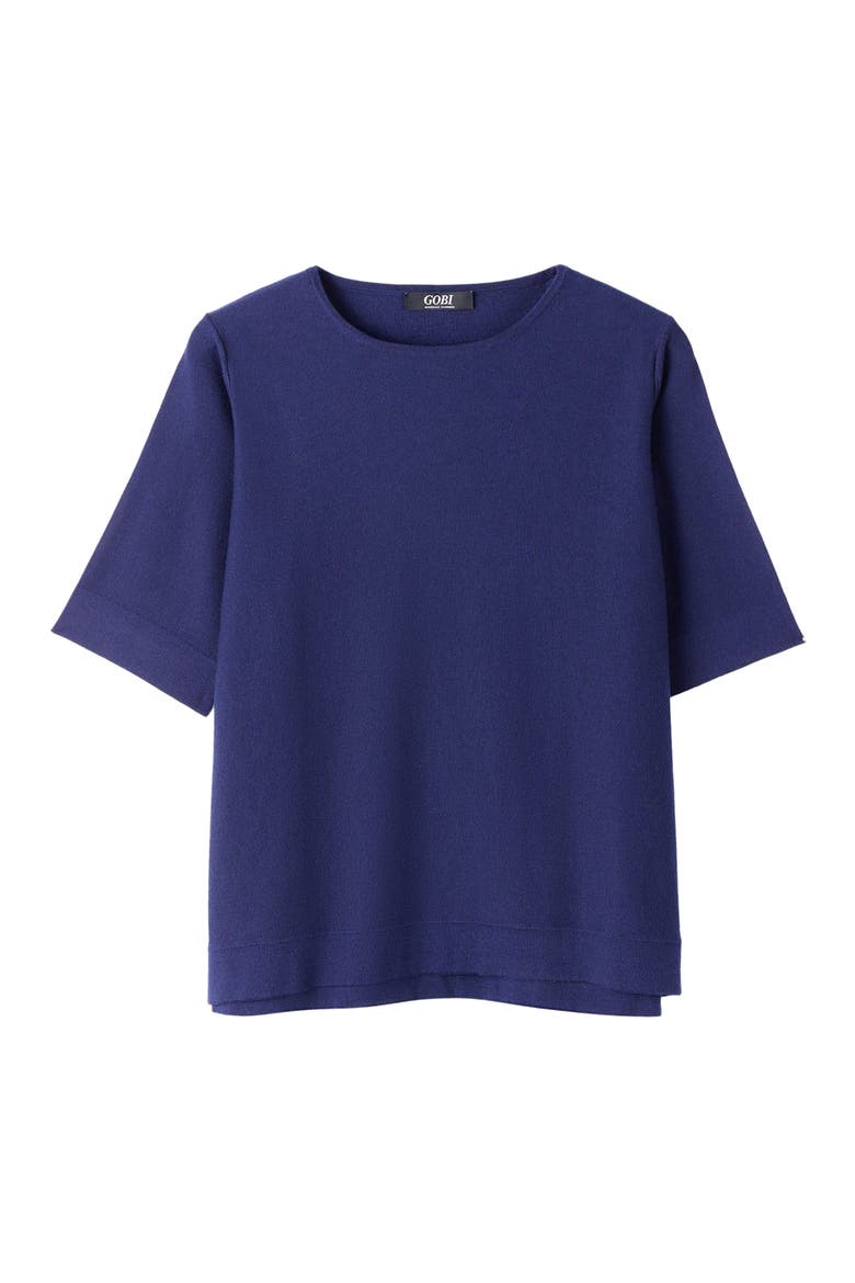 Box-Cut Cotton Silk Cashmere Blend T-Shirt, Alternate, color, navy
