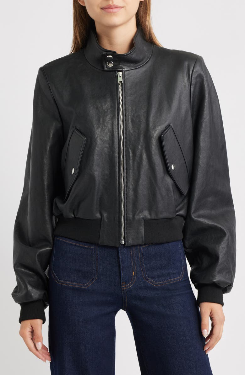 FRAME The Harrington Leather Bomber, Alternate, color, Black