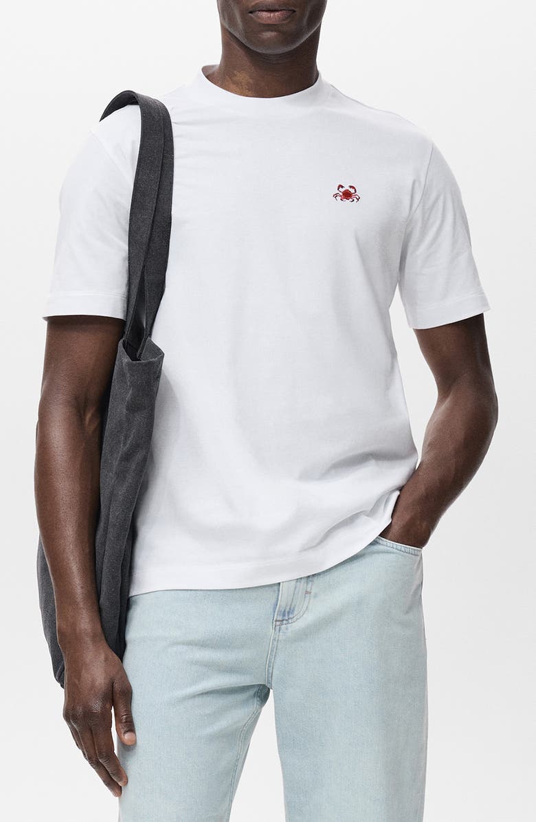 MANGO Shellfish Embroidery Crewneck T-Shirt, Main, color, White