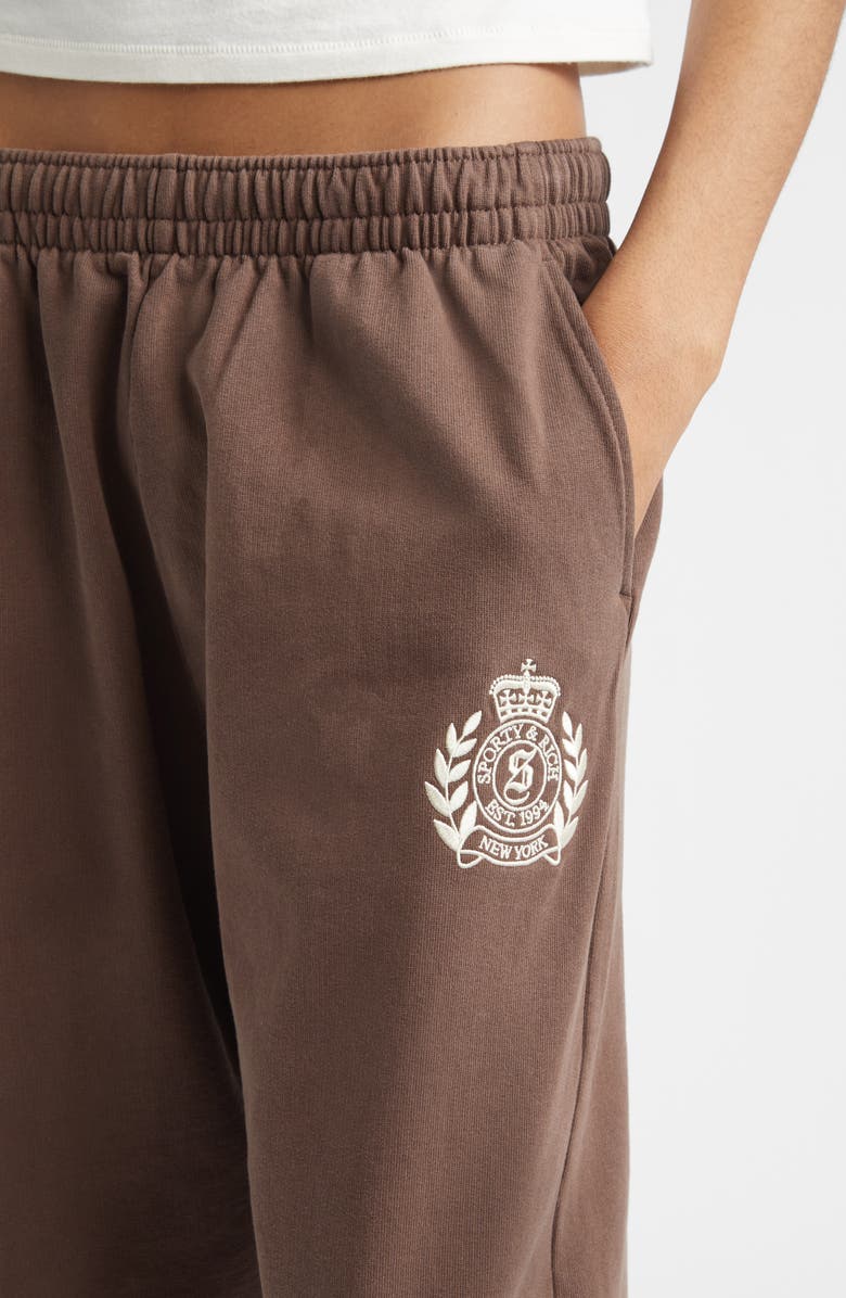 Sporty & Rich NY Crest Embroidered Wide Leg Sweatpants, Alternate, color, Chocolate
