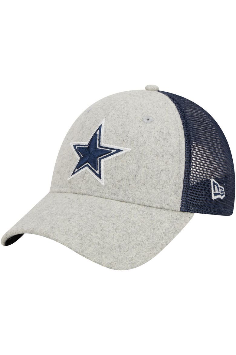 Men's New Era Heather Gray/Navy Dallas Cowboys Pop Trucker 9FORTY Adjustable Hat, Main, color, Heather Gray