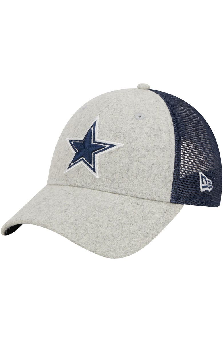New Era Men's New Era Heather Gray/Navy Dallas Cowboys Pop Trucker 9FORTY Adjustable Hat, Main, color, Heather Gray
