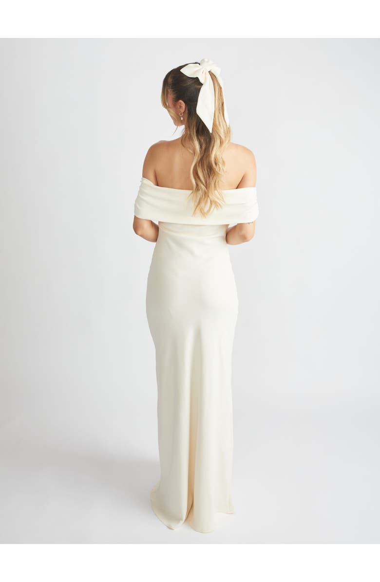 Six Stories Bardot Gathered Crepe Bridesmaid Dress, Alternate, color, Almond