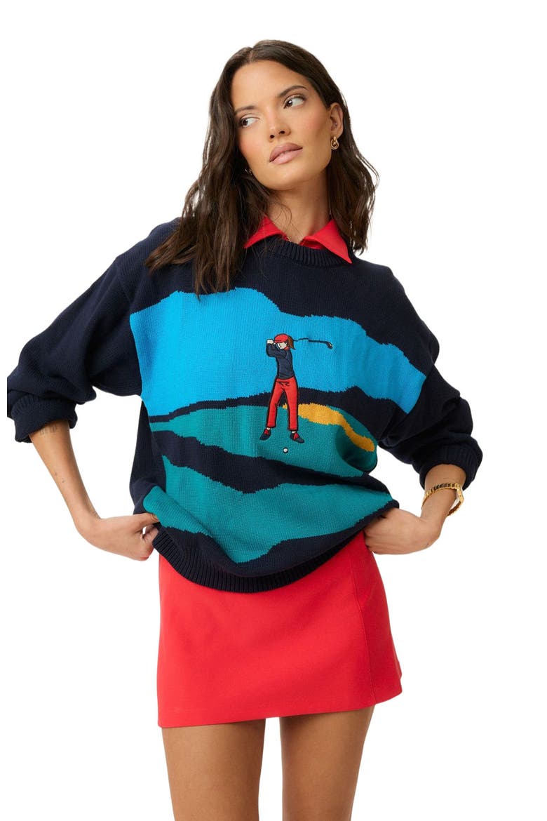 Golf Scene Sweater, Alternate, color, Blue