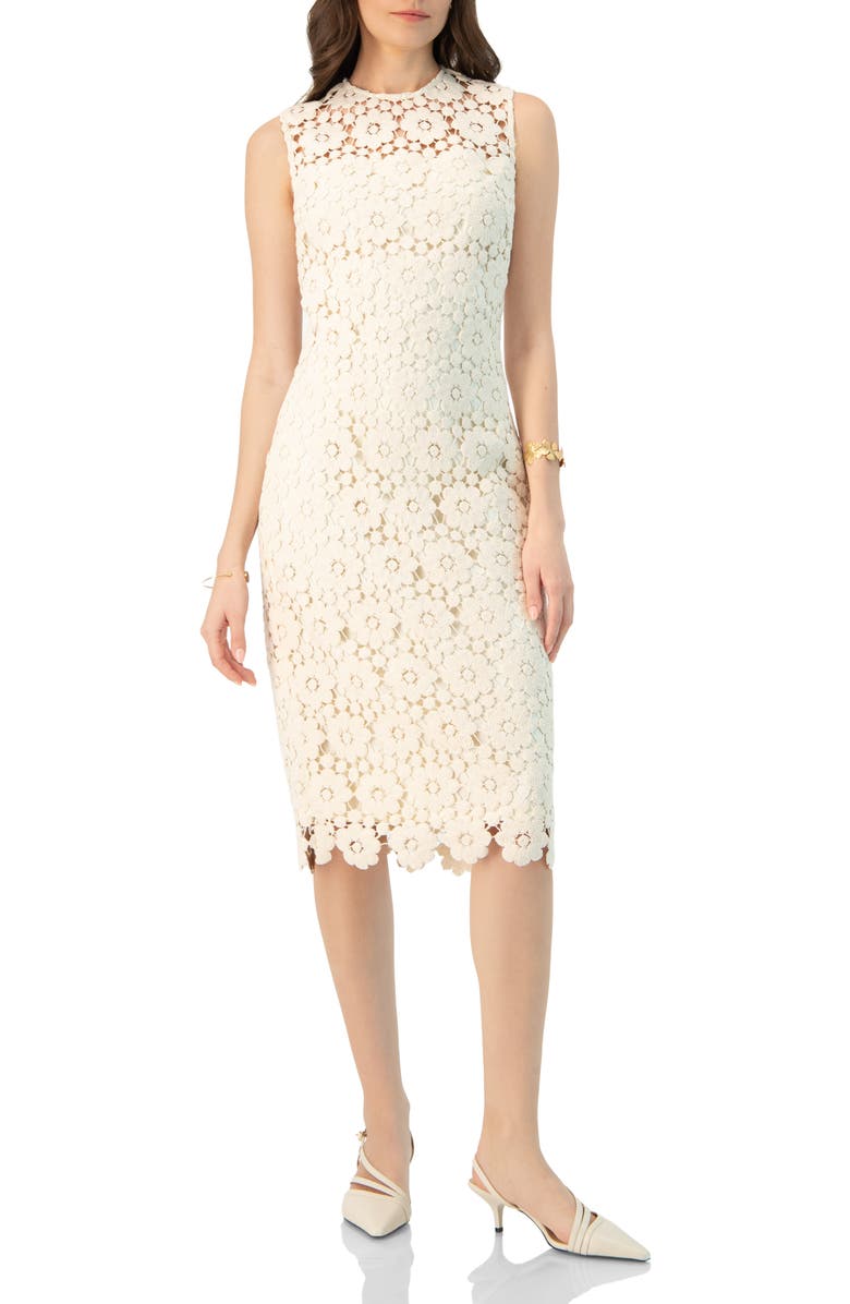 IVONNE Lace Short Dress with Round Neck, Alternate, color, Ivory
