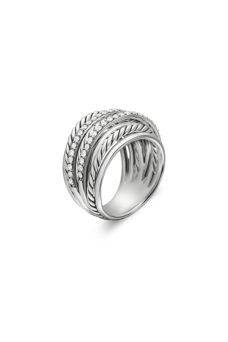 Crossover Dome Ring with Diamonds, Alternate, color, DIAMOND