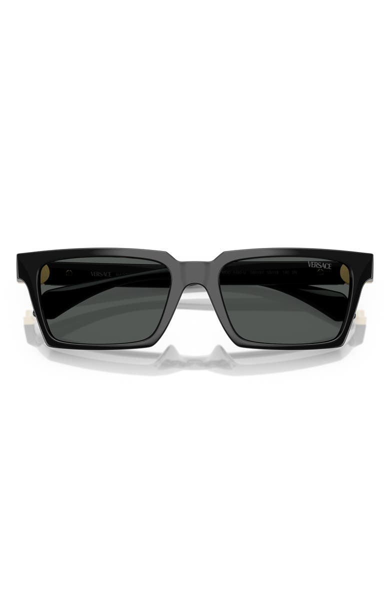 Versace 55mm Rectangular Sunglasses, Alternate, color, Black