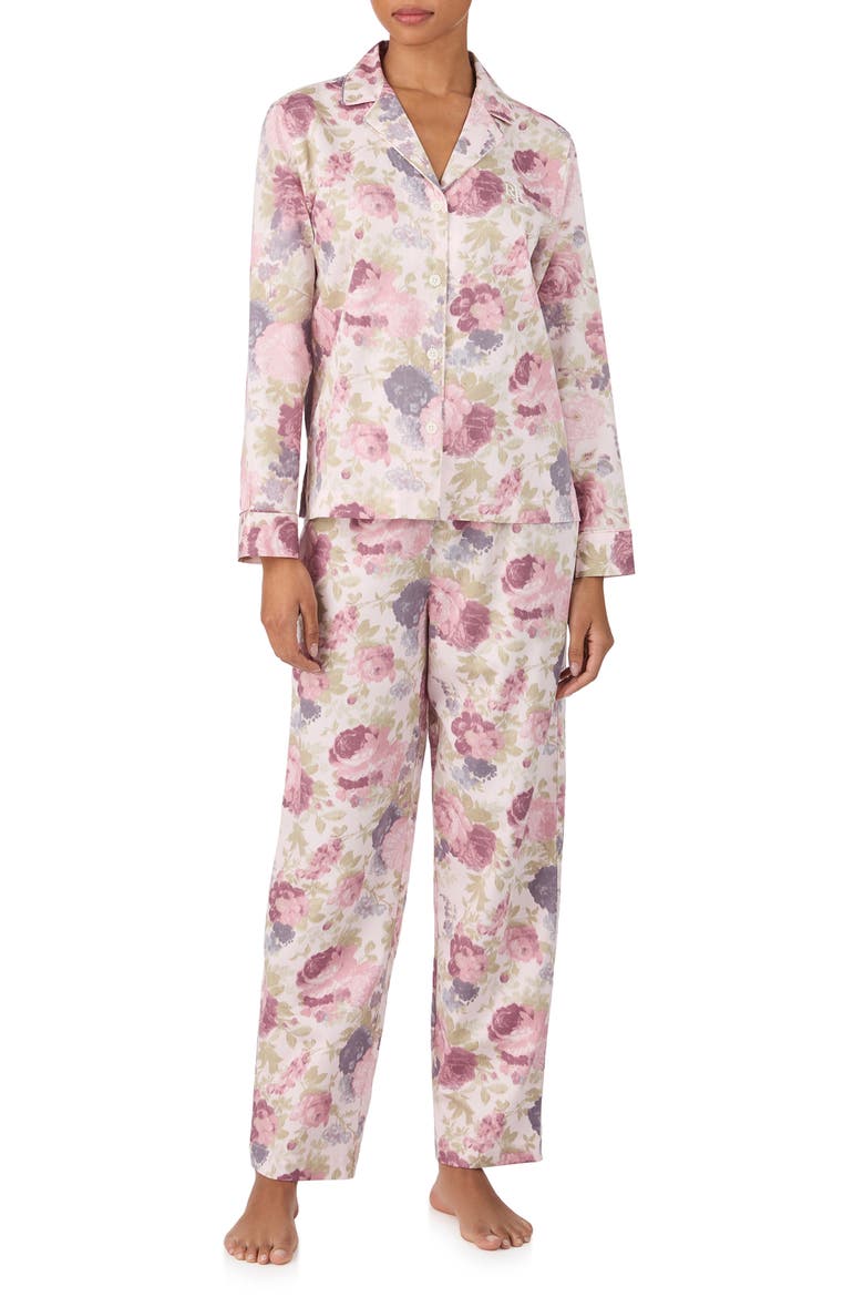 Print Cotton Blend Pajamas, Main, color, PINK FLORAL