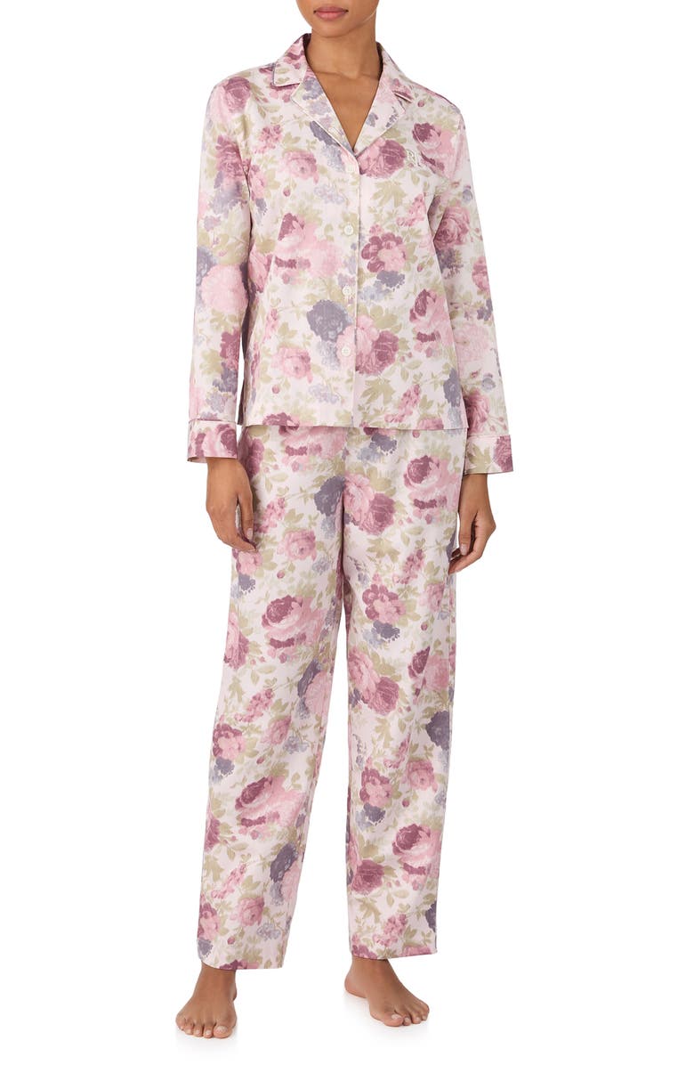 Lauren Ralph Lauren Print Cotton Blend Pajamas, Main, color, Pink Floral