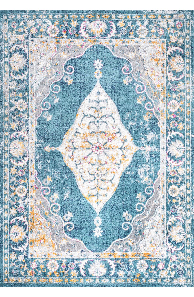 JONATHAN Y Zelda Bohemian Cottage Medallion Area Rug, Main, color, Turquoise/Gray