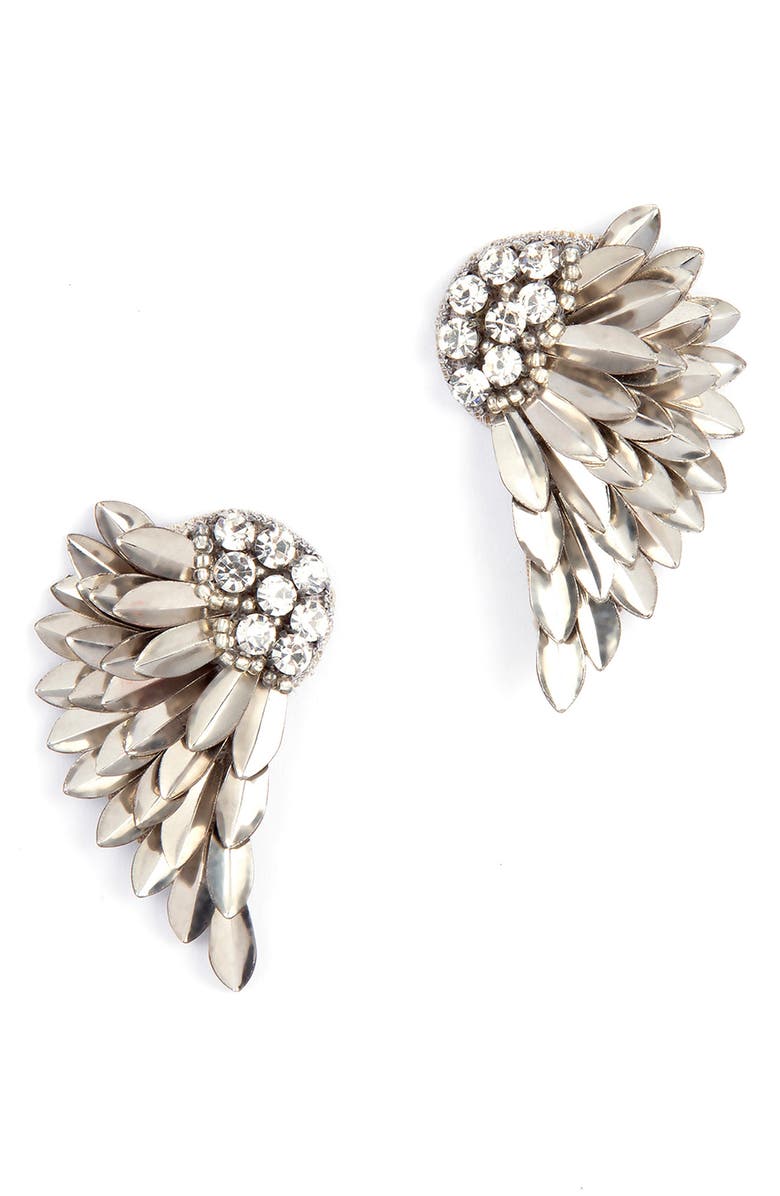 Deepa Gurnani Perry Wing Drop Earrings, Main, color, Silver