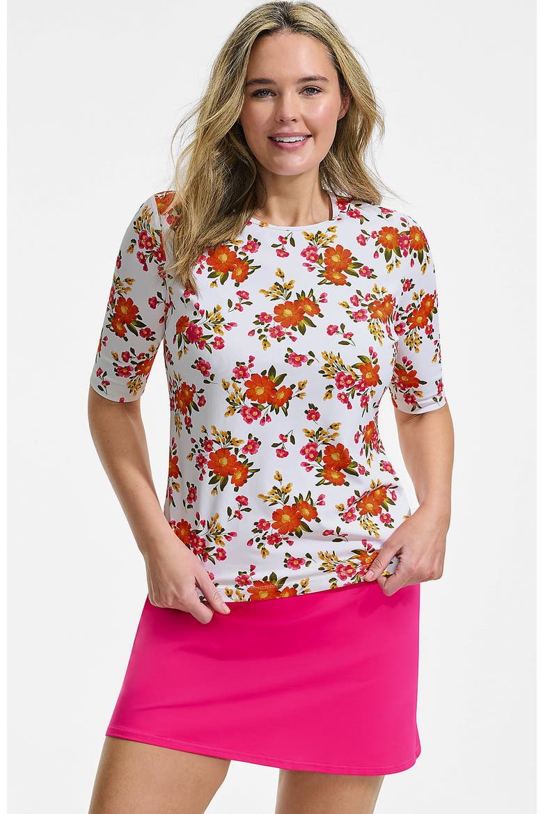 Sunshade Upf 50 Elbow Sleeve Rash Guard Swim Tee, Main, color, White Spring Floral