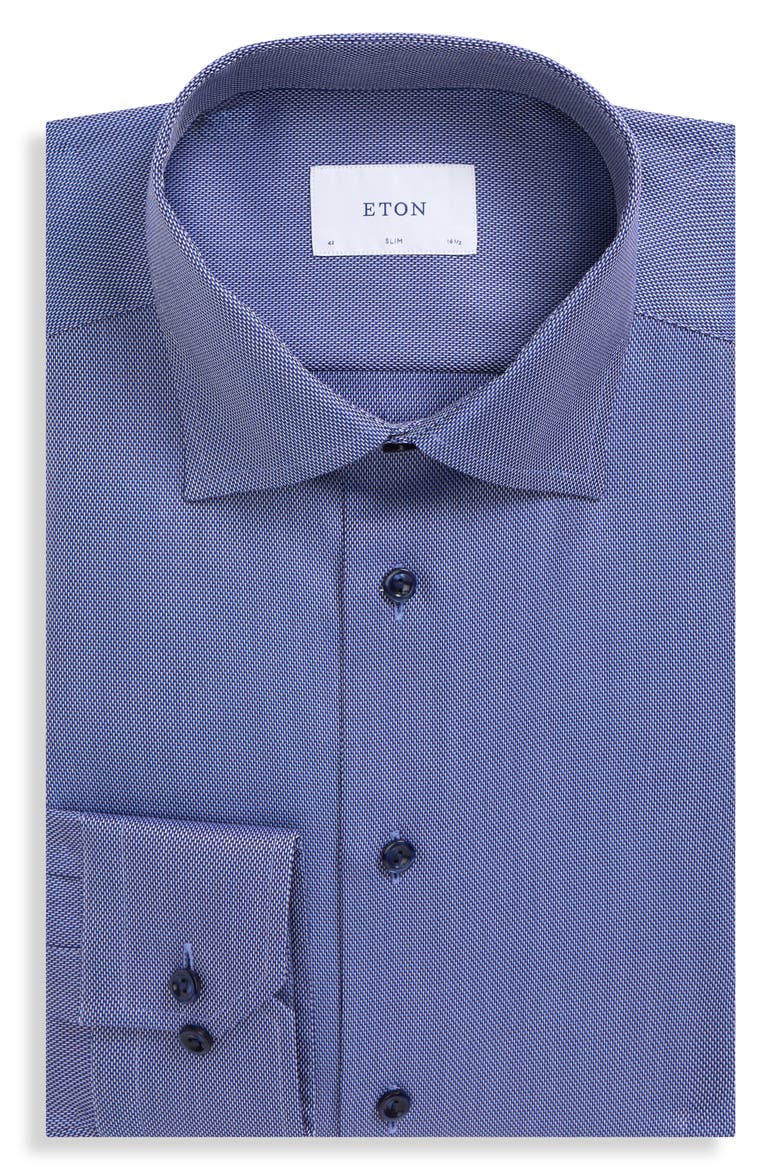 Slim Fit Textured Cotton Dress Shirt, Alternate, color, DARK BLUE