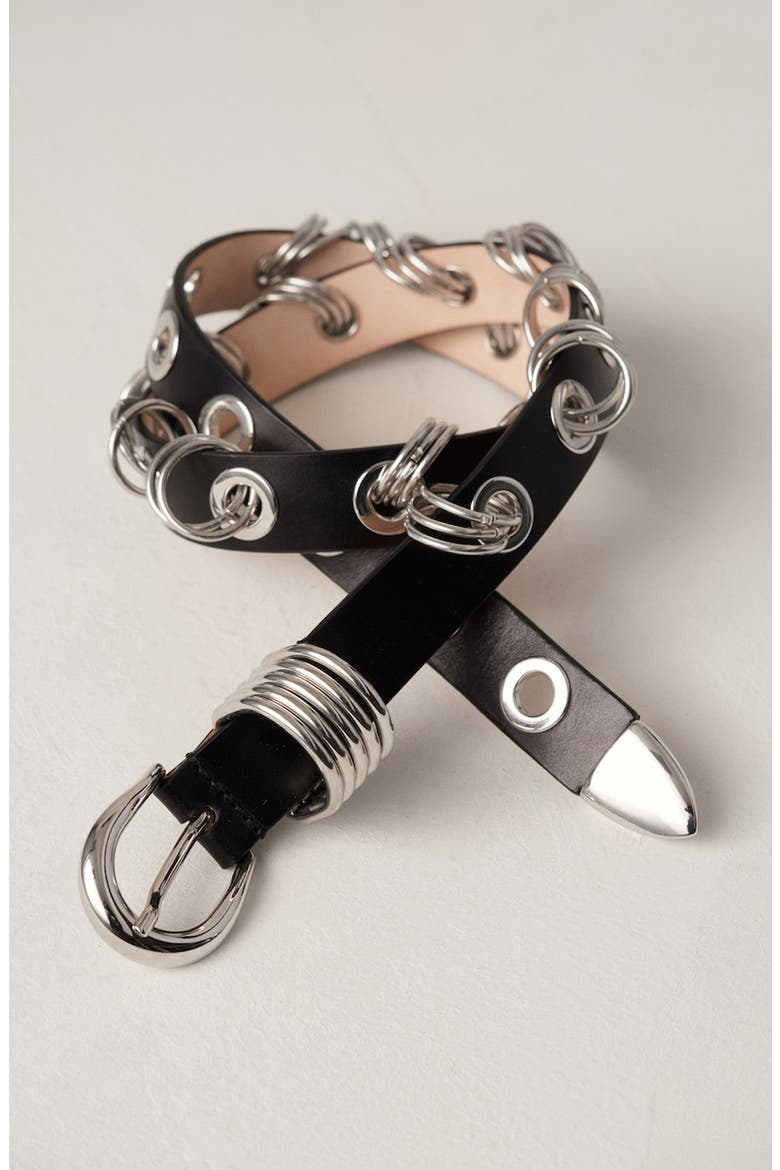 Revenge Leather Belt, Alternate, color, BLACK/SILVER