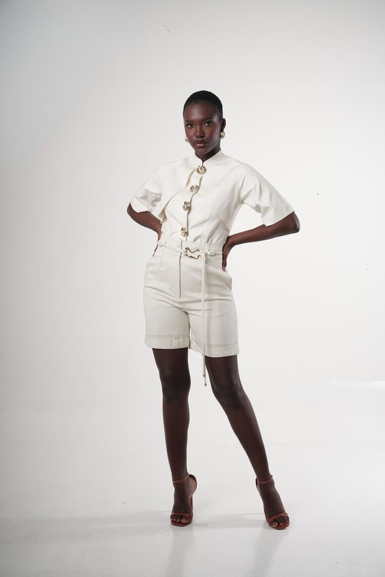 Salina Linen-blend Paperbag-waist Shorts, Alternate, color, Ivory (off-white)