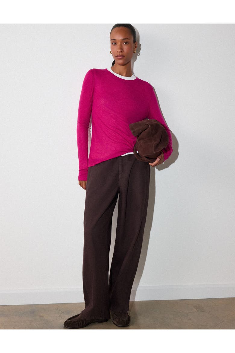 Wool Mix Jersey Crew Neck Top, Alternate, color, Pink