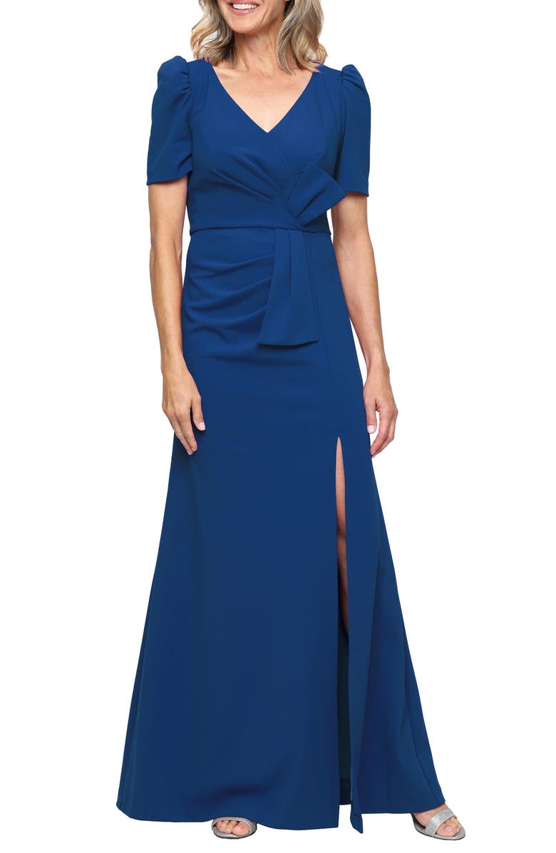 Alex Evenings Stretch Crepe A-Line Gown, Main, color, Azure