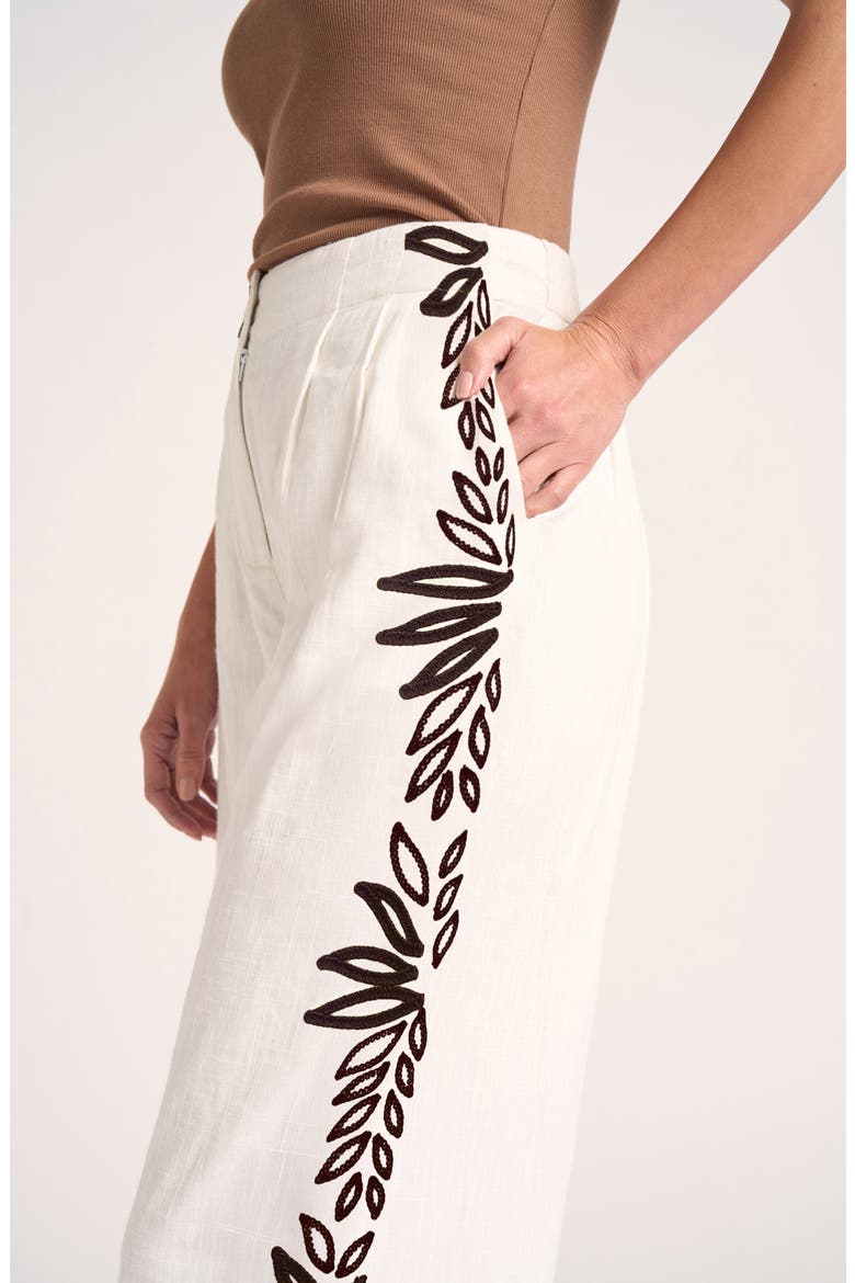 Ireni Embroidery Detail Crop Wide Leg Cotton Pants, Alternate, color, WHITE/ CHOCOLATE