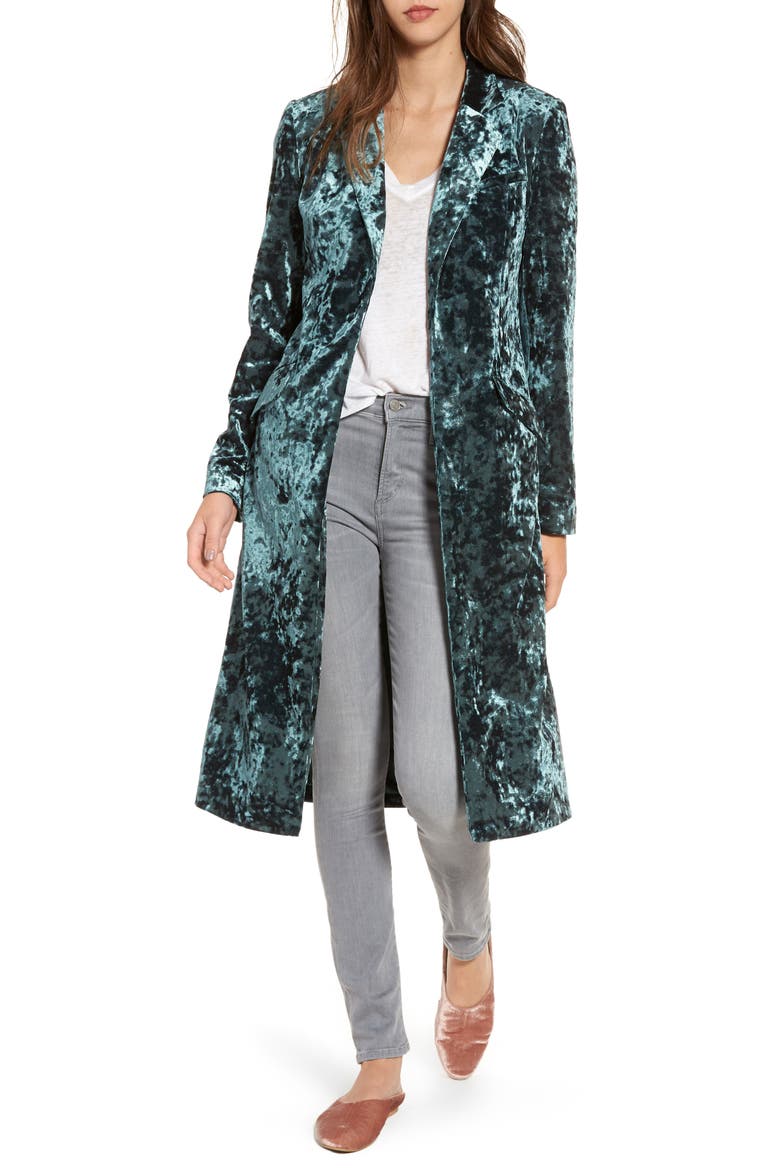 Long Velour Jacket, Main, color, GREEN WOOD