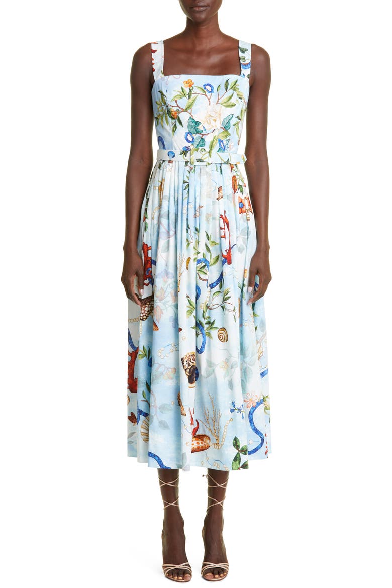 Pietre Dure Print Stretch Cotton Sundress, Main, color, SKY MULTI