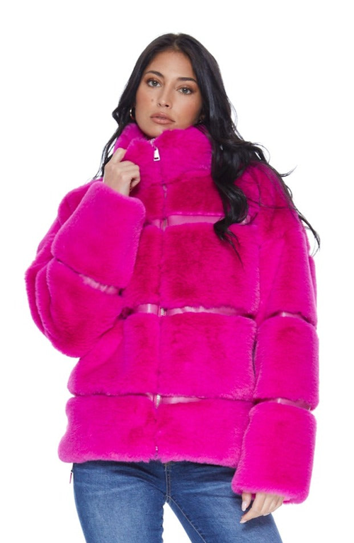 Shop Blue Revival Mob Wife Unreal Leather Fur Jacket In Hot Pink