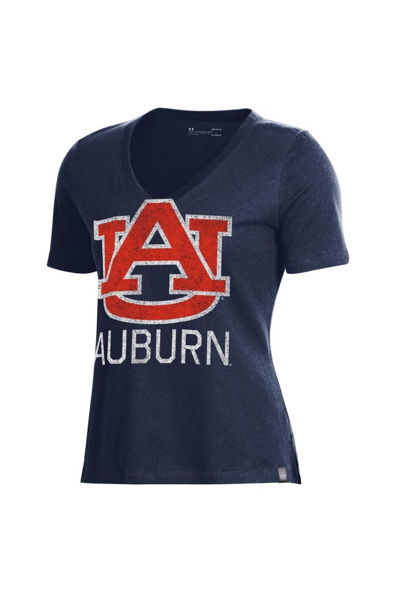 Women's Under Armour Navy Auburn Tigers Logo Performance V-Neck T-Shirt, Alternate, color, Navy