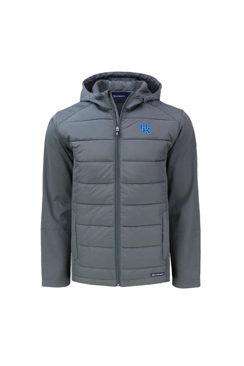 Men's Cutter & Buck  Gray Kentucky Wildcats Big & Tall Evoke Hybrid Eco Softshell Recycled Full-Zip Hoodie, Alternate, color, Gray