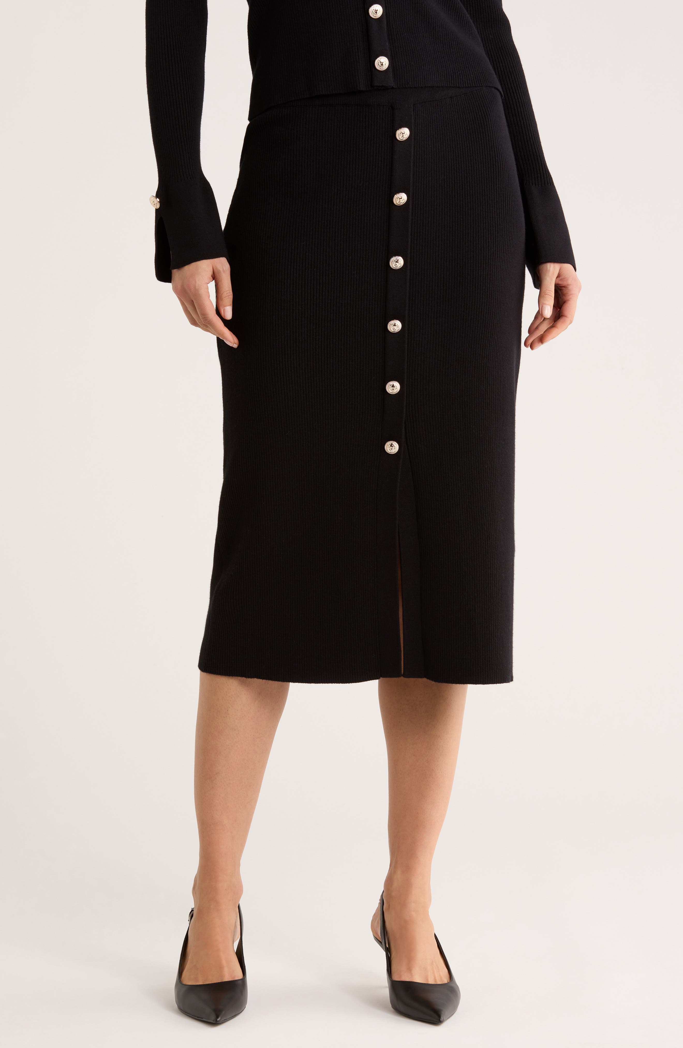 Ellen Tracy Button Front Sweater Skirt