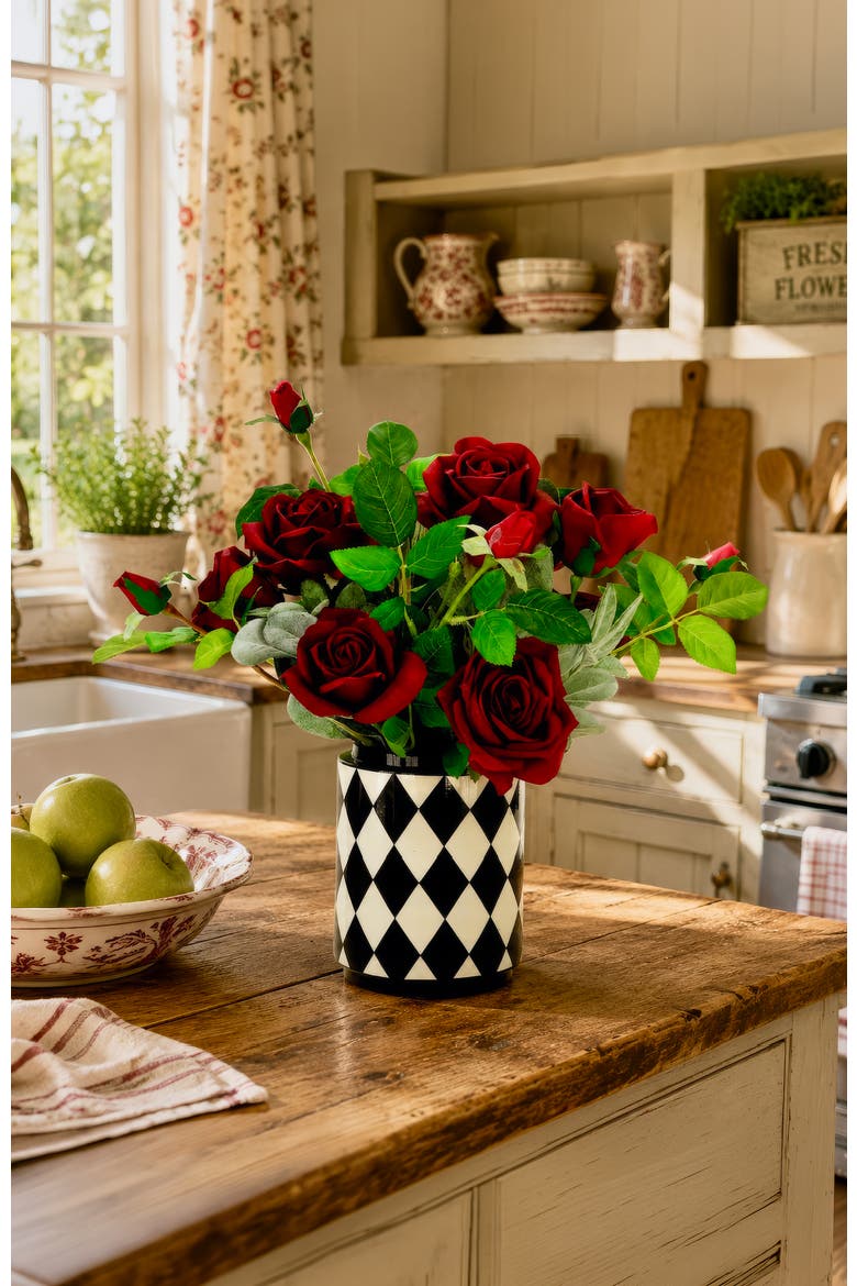 Rose Floral Arrangement  in Vase, Alternate, color, Red