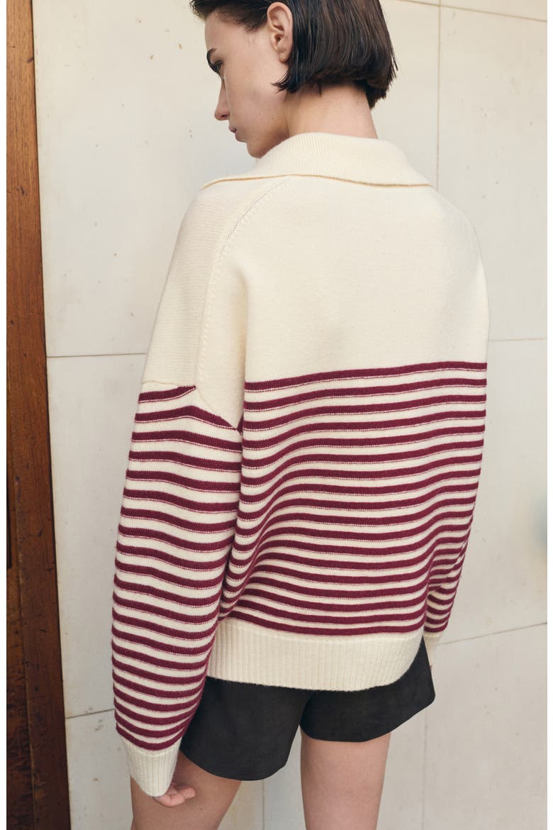 Alicante Stripe Johnny Collar Sweater, Alternate, color, ECRU